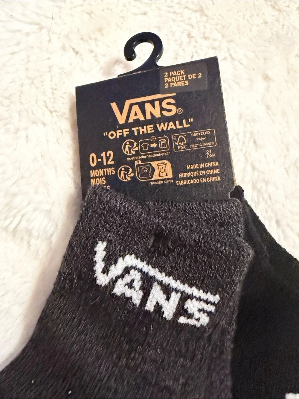 Vans Baby 2-Pack Black & Charcoal Non-Skid Ankle Socks 0-12 m NWT